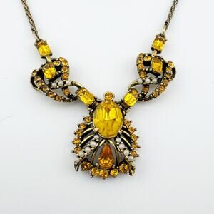 Vintage Hollycraft 1953 Necklace Yellow Rhinestone Pendant Statement Jewelry